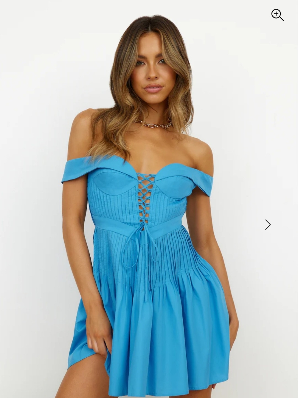 Hello Molly Look Of Love Off-the-Shoulder Blue Lace-Up Mini Dress